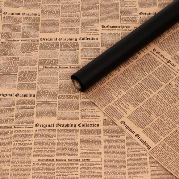 Крафт бумага в рулоне двухсторонняя "Газета и Черный"